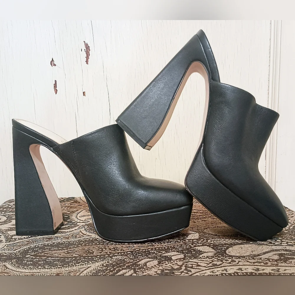 Jessica Simpson Denima Black Leather Platform Slip-On Mules Women's Size 7M - Picture 5 of 12